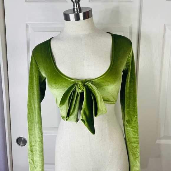 Shape Olive Velvet Tie Front Crop Top - Picture 1 of 3